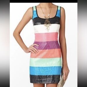 Lilly Pulitzer Lucy Stripe Dress Womens 10 Sequin multicolor color block